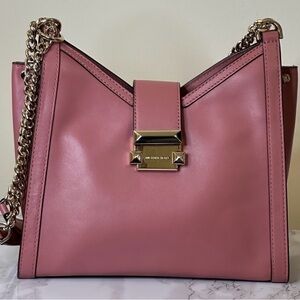 Pink Leather Shoulder Bag with Chain Strap